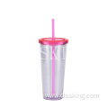 24OZ plastic straw cup Creative transparent cold drink cup with lid